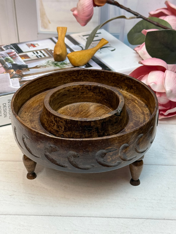 کاسه دو تکه چوبی طرح دار